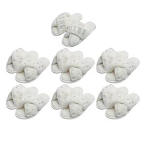 Bridal Bridesmaid Pearl Fuzzy Slipper Set 8.5